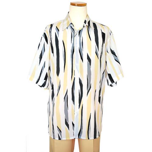 Bassiri White/Yellow/Charcoal Grey Micro Fiber Short Sleeves Shirt #3628